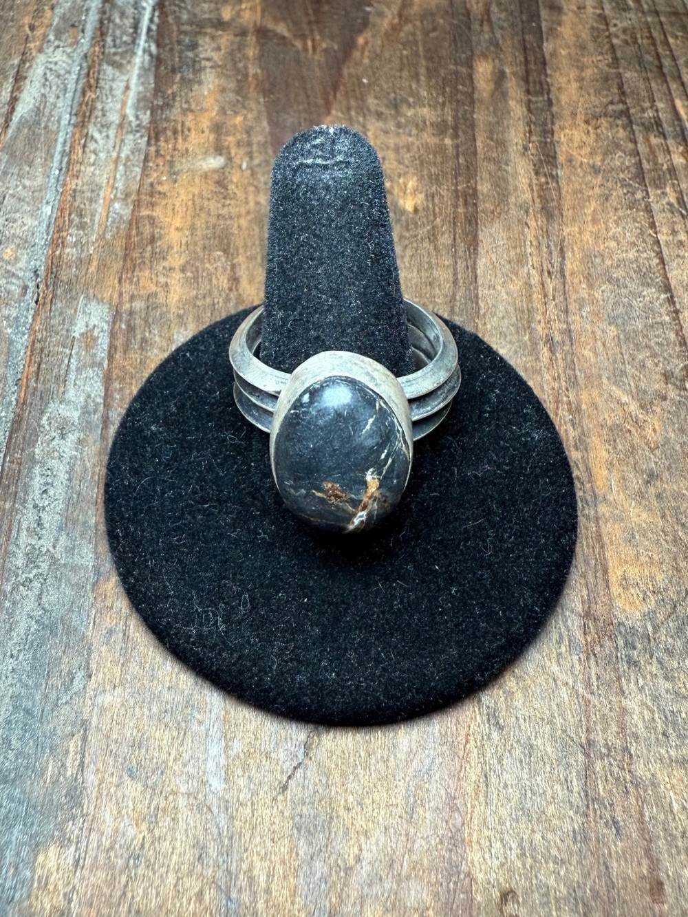 Sterling Silver Black Stone Statement Ring - Elegant Dark Onyx Look